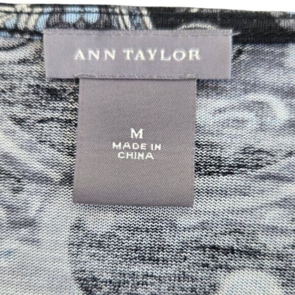 Ann Taylor Womens Paisley Print Surplic Wrap V-Neck 3/4 Sleeve Top Medium Black - Picture 3 of 4